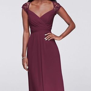 Long Mesh Dress with Lace Cap Sleeves